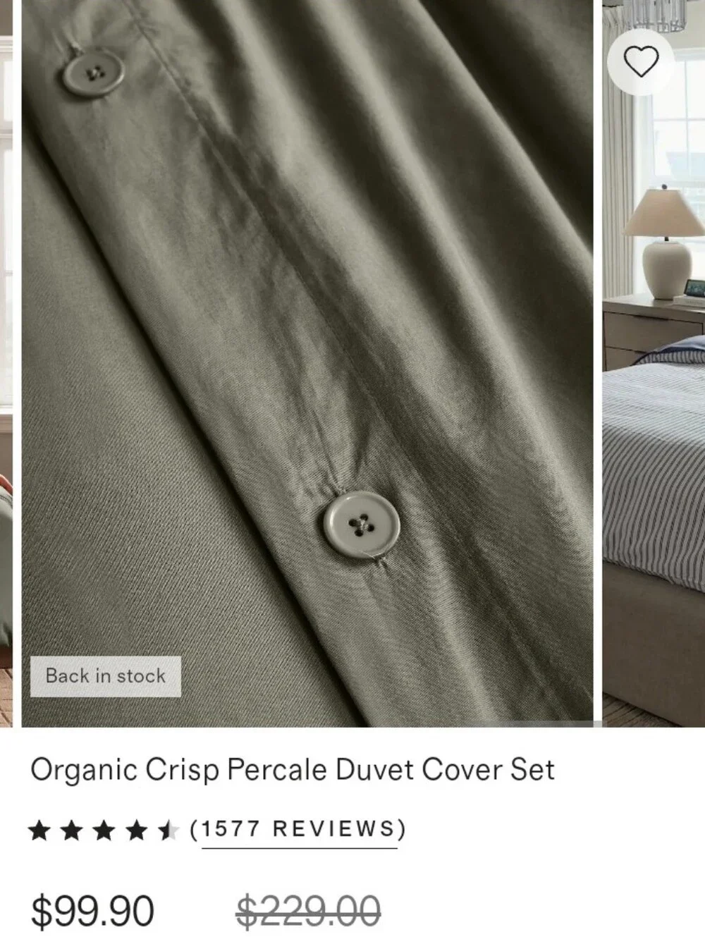 Quince Organic Cotton Percale Duvet Cover Set with 1 Sham EUC